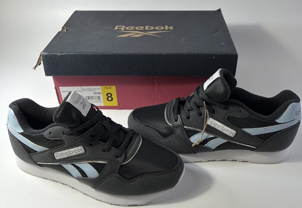 Size 8 Reebok Womens Ultra Flash Lace Up Sneaker Gray Blue White Athletic Run